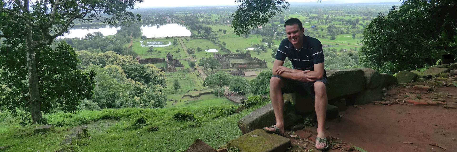 William and the panoramic view at Wat Phou in Southern Laos