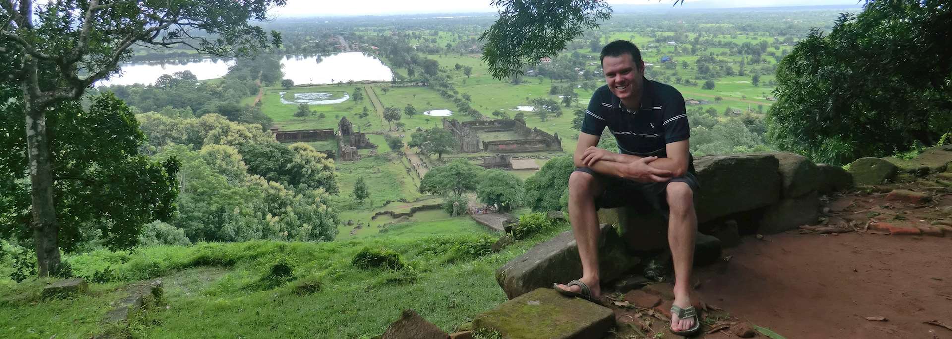 William and the panoramic view at Wat Phou in Southern Laos