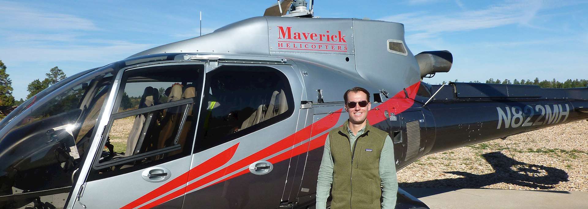 Alex preparing for a helicopter flight over the Grand Canyon, the USA