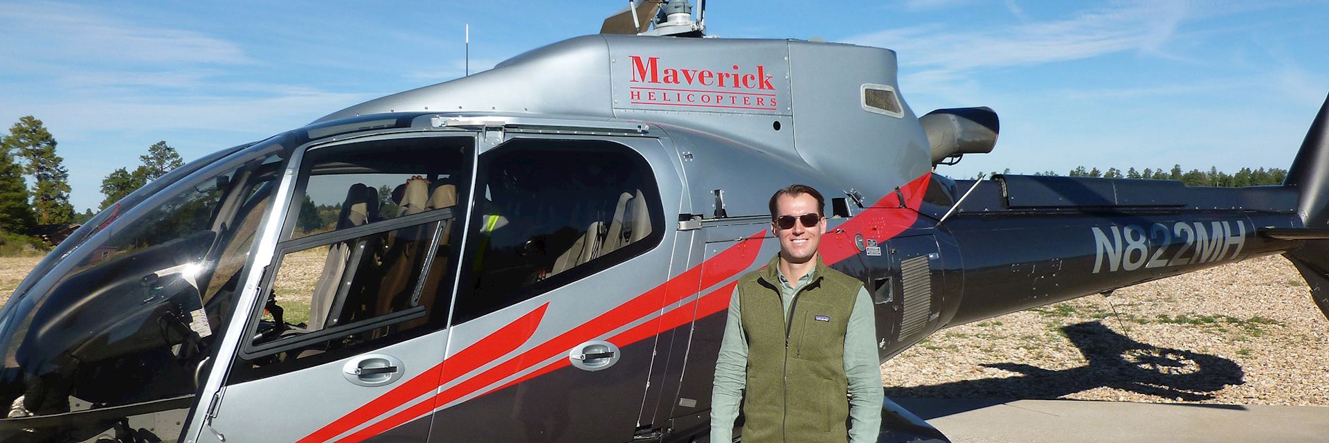 Alex preparing for a helicopter flight over the Grand Canyon, the USA