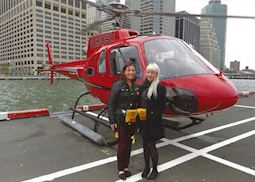Anna getting ready for a helicopter flight over Manhattan, the USA
