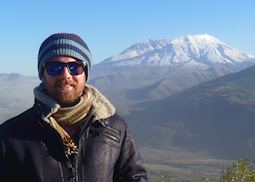 Carl braving the cold at Mt St Helen's, Washington, USA
