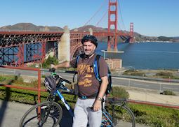 Karl cycling in San Francisco, USA