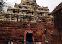 Blair at the Shwesandaw Pagoda after watching the sunset from the top in Bagan, Myanmar
