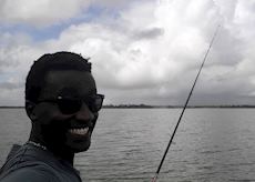 David fishing for tigerfish, Selous Game Reserve, Tanzania
