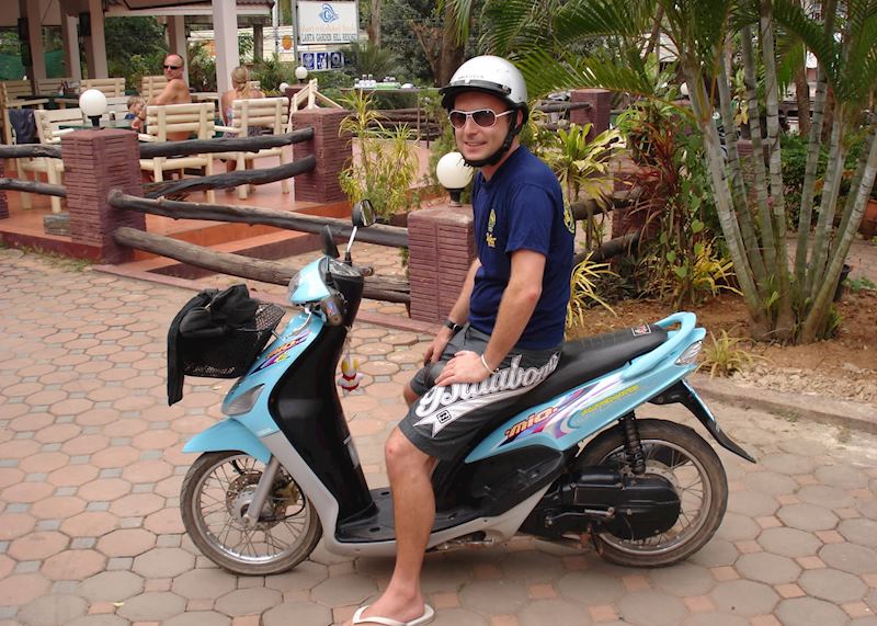Jack on a scooter excursion in Thailand
