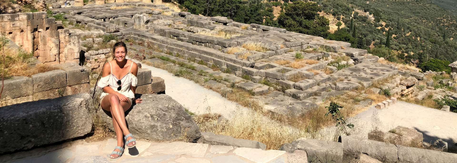Laura at the archaeological site of Delphi, Greece