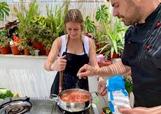 Laura at a cooking class in Athens, Greece