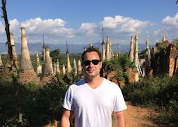 Matt in front of the 2,000 plus pagodas and temples in Bagan, Myanmar