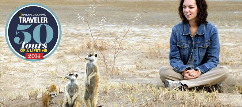 Meerkats in the Makgadikgadi Pans in Botswana's Kalahari Desert