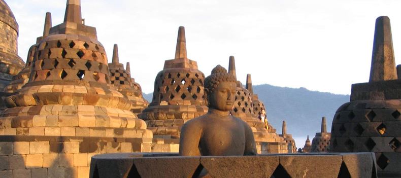 The vast pyramidal structure (AD 750-850) of Borobudur, Java
