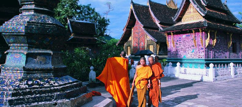 Monks at the temple of Wat Xieng Thong, Luang Prabang.