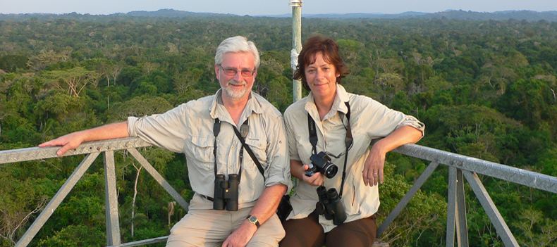 Ian and Sue at the top of the birdwatching tower at Cristalino