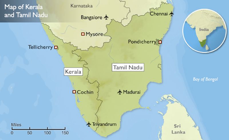 Map of Kerala and Tamil Nadu