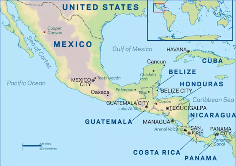 Map Of Mexico And Central America At 1914ad Timemaps