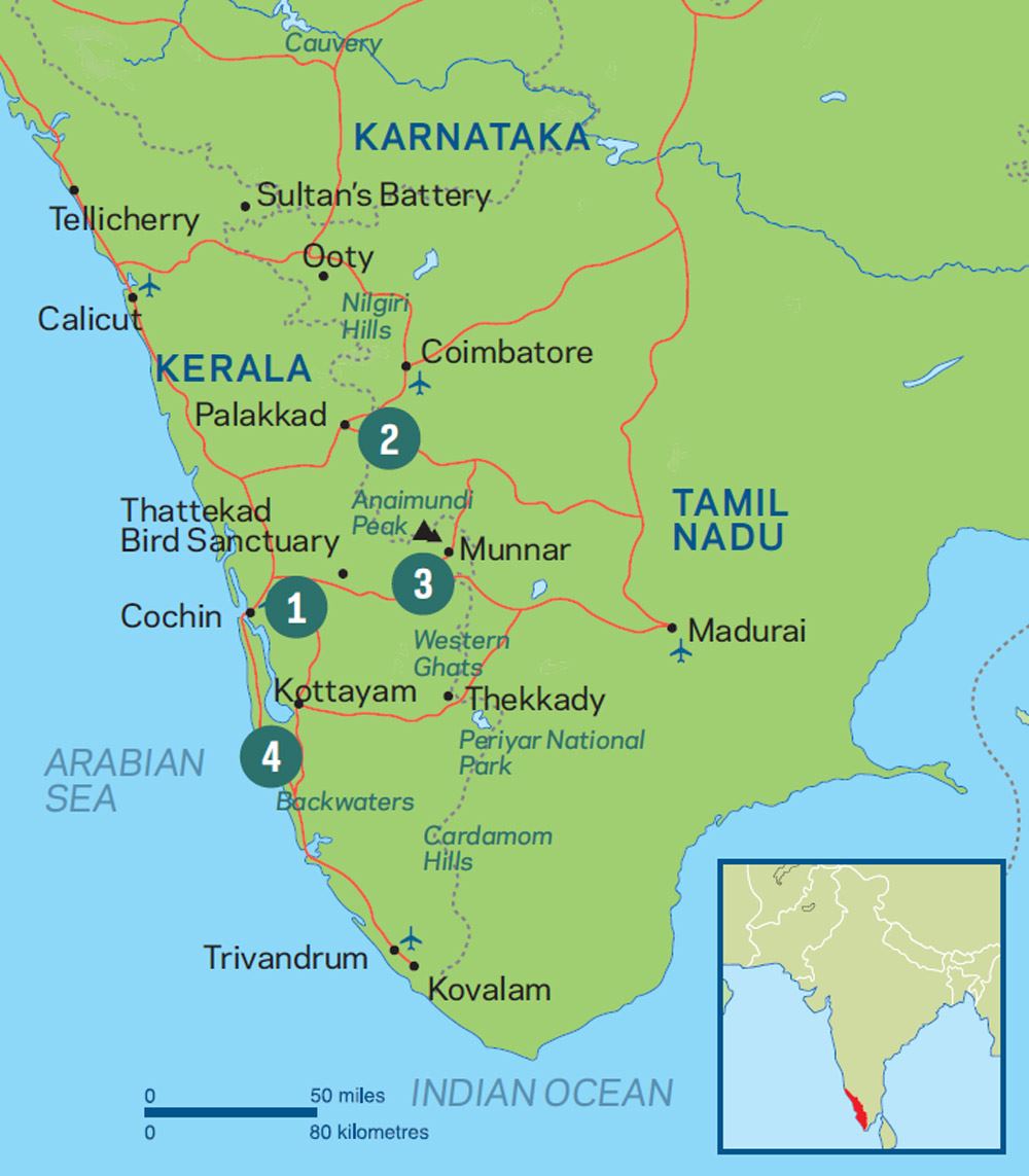 tourist spot in kerala map