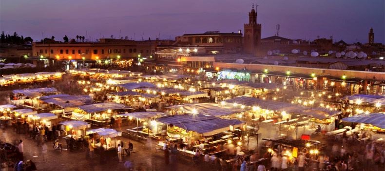 Night falls on Djemaa El Fna, Marrakesh
