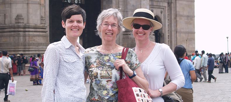 Katie Moran with her mother and sister at the Gate of India