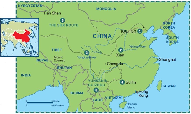 Map showing the variety that China has to offer